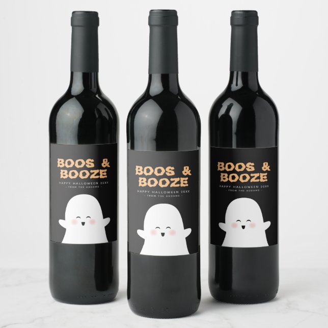 Boos & Bozed Halloween Cute Ghost Vine Étiquette (Bouteilles)