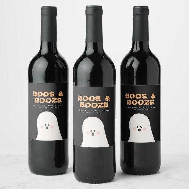 Boos & Bozed Halloween Cute Ghost Vine Étiquette (Bouteilles)