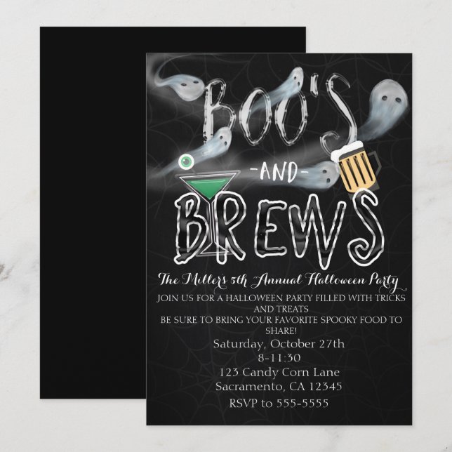Boo's & Brews Halloween Costume Party Invitations (Devant / Derrière)