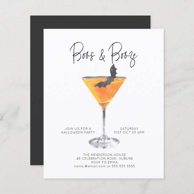 Boos Budget & Booze Cocktail Halloween Party (Devant / Derrière)