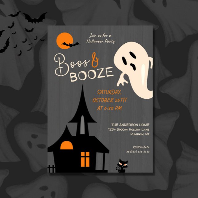 Boos éffrayants & Booze Halloween Party Invitation (Créateur téléchargé)