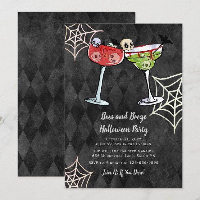 Boos et Booze Halloween Invitation (Devant / Derrière)