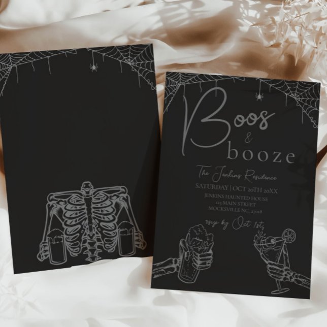 Boos et Booze Halloween Skeleton Party Invitation (Créateur téléchargé)