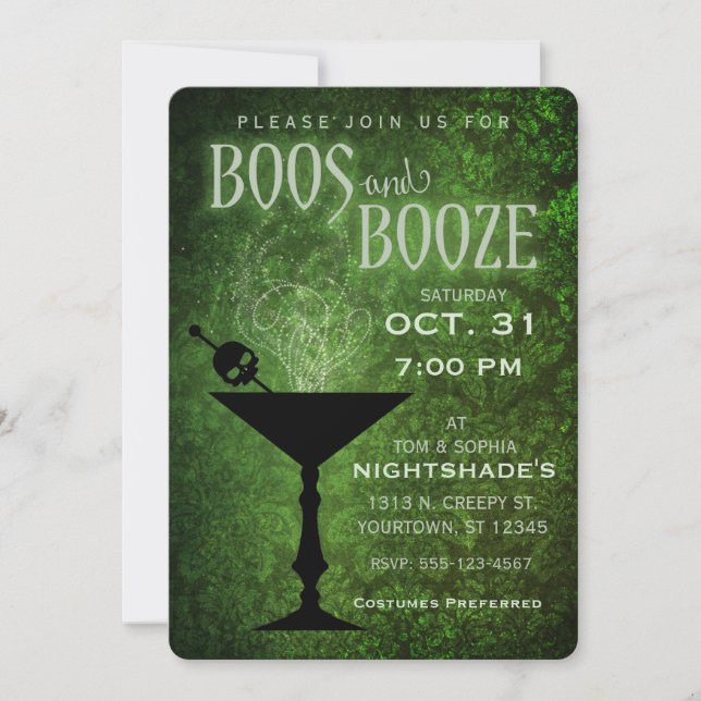 Boos et Booze Invitation de la fête d'Halloween (Devant)
