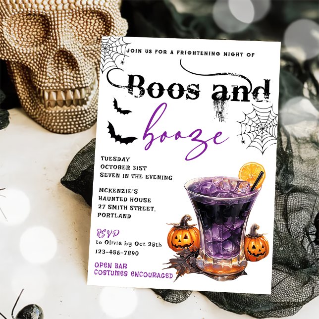 Boos Et Booze Invitation De La Fête D'Halloween (Créateur téléchargé)