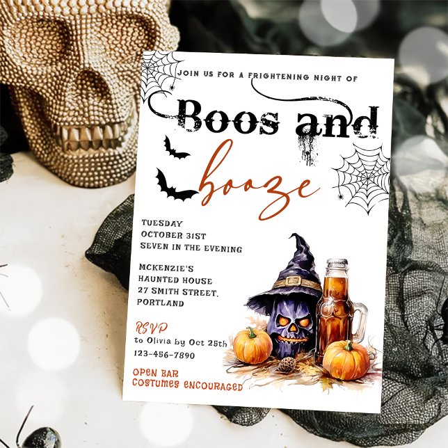 Boos Et Booze Invitation De La Fête D'Halloween (Créateur téléchargé)