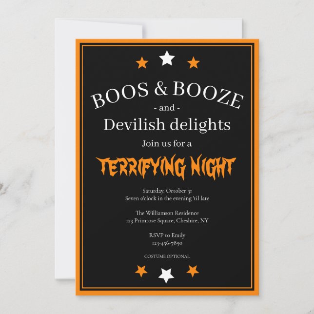 Boos et Booze Invitation de la fête d'Halloween (Devant)