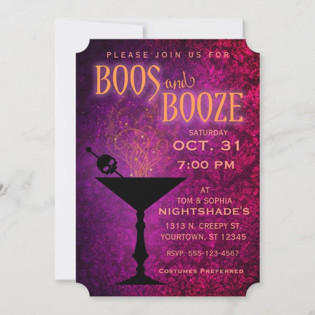 Boos et Booze Invitation de la fête d'Halloween (Devant)