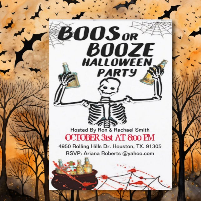 Boos Ou Booze Skeleton Halloween Invitation (Créateur téléchargé)