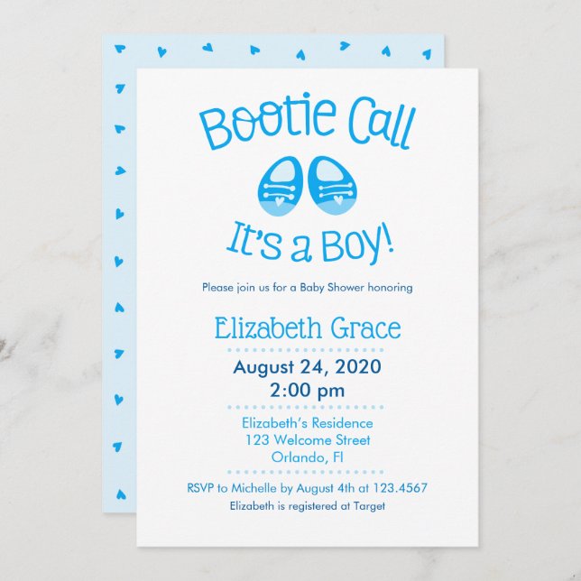 Bootie Call Blue Baby Boy Shower Invitation (Devant / Derrière)
