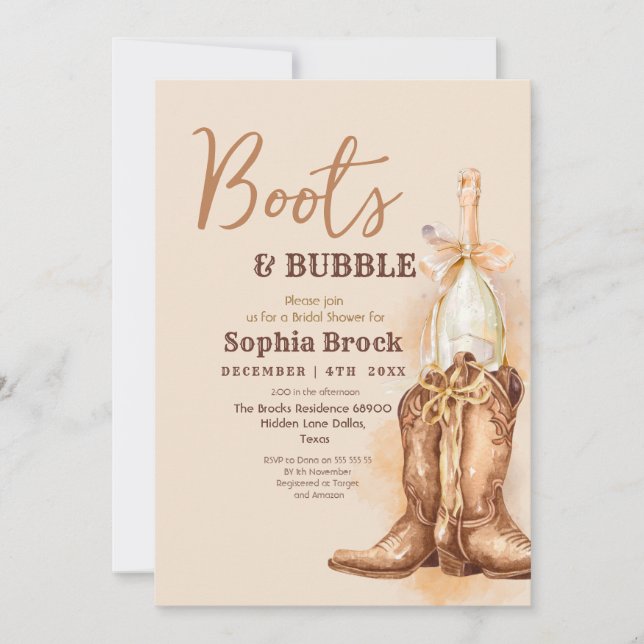  Boots and Bubbly Bridal Shower Invitation (Devant)