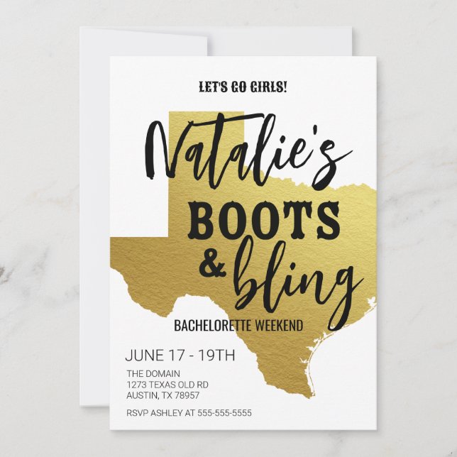 Boots & Bling Texas Bachelorette Invitation (Devant)