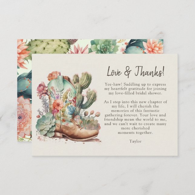 Boots et Carte de remerciements de Fête des mariée (Devant / Derrière)