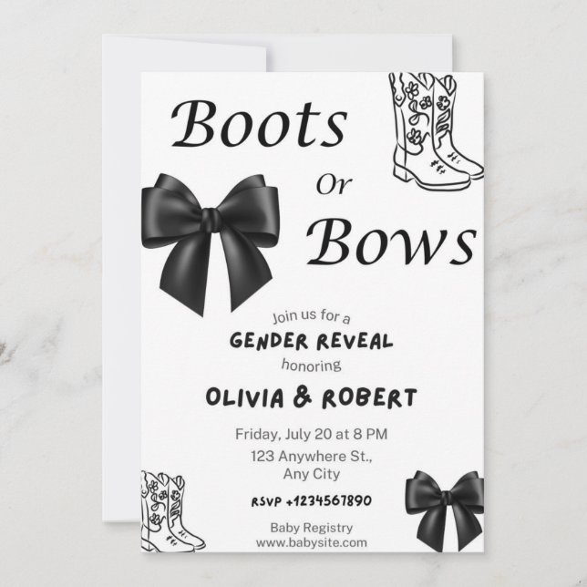 Boots ou Bows Genre Révéler Invitation (Devant)