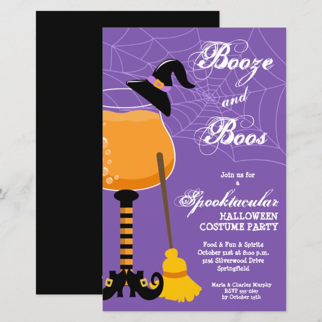Booze de sorcière et Boos Budget Halloween Invitat (Devant / Derrière)