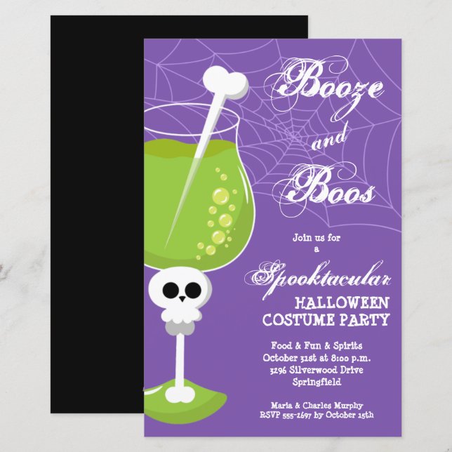Booze et Boos Budget Halloween Invitations (Devant / Derrière)