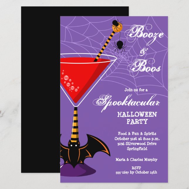 Booze et Boos Martini Budget Halloween Invitation (Devant / Derrière)