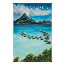 Bora bora poster de voyage rétro, polynésie frança