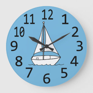 Bord de voilier simple Blanc sur Bleu Horloges