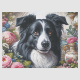 Border Collie avec Fleurs Papier de Soie