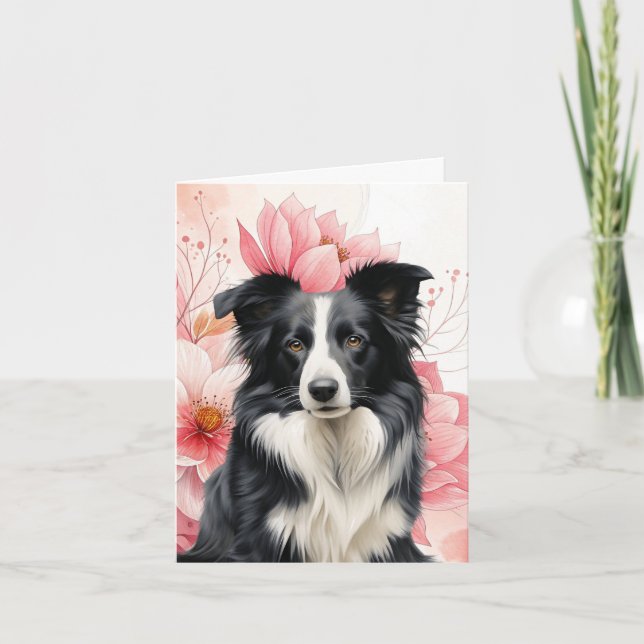 Border Collie Chien et Lys Roses Audacieux (Devant)