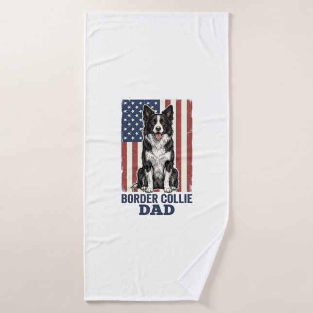 Border Collie Dad Patriotic Vintage Dog Shirt Desi (Serviette de bain)