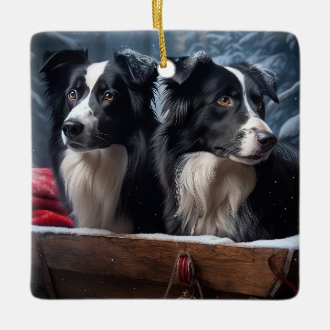 Border Collie enneigé Luge Décoration de Noël  (Devant)