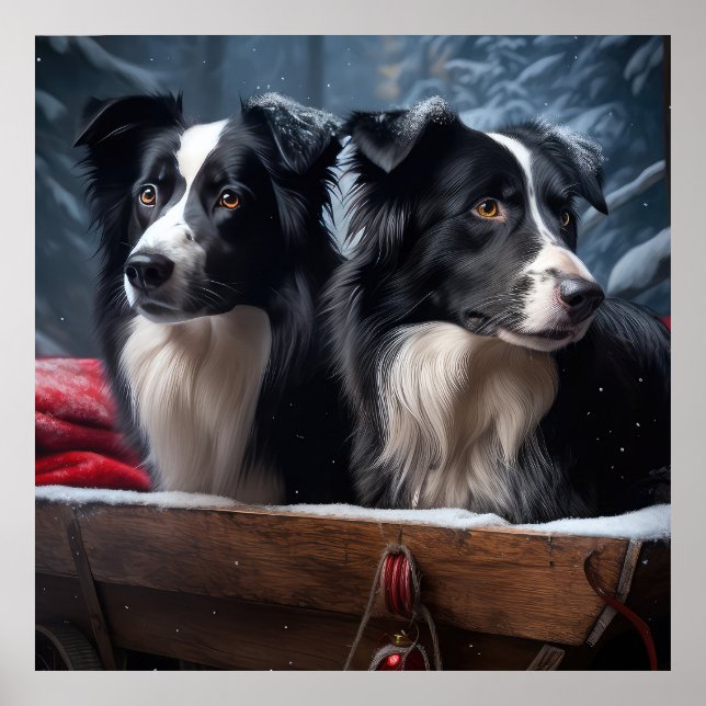 Border Collie enneigé Luge Noël décoration   (Devant)