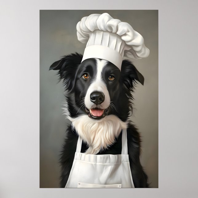 Border Collie In Chefs Hat Poster, Pet Poster (Devant)