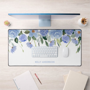 Bordure aquarelle florale bleue à monogramme éléga