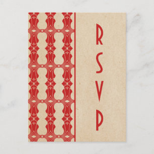 Bordure Art Déco rouge Carte postale RSVP