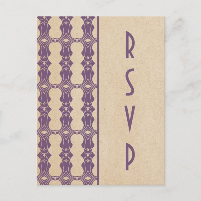 Bordure Art déco violet carte postale RSVP (Devant)