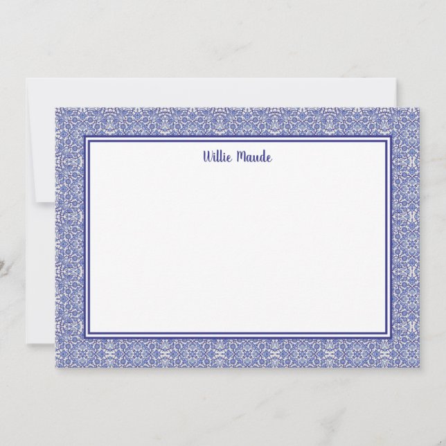 Bordure bleue et blanche Carte de note personnalis (Devant)