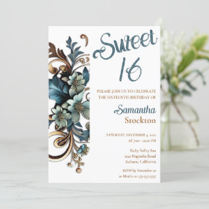Bordure botanique dorée Sweet 16 Invitation