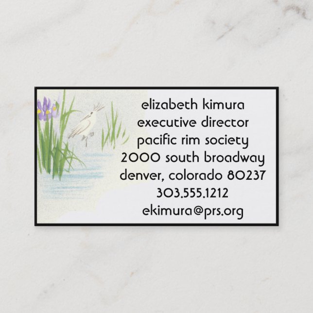 Bordure Carte de visite de style asiatique de grue (Devant)