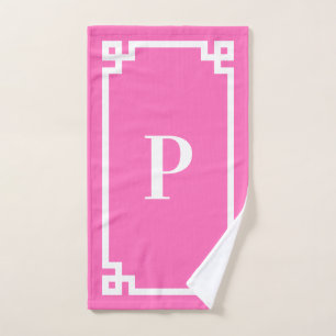 Bordure clé grecque rose et blanc chaud Monogramme