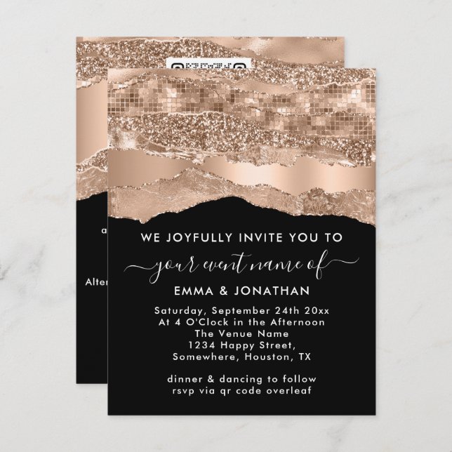 Bordure Code QR Parties scintillant Rose grève Abs (Devant / Derrière)