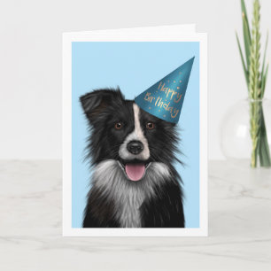 Bordure Collie Bleu Carte de voeux Anniversaire