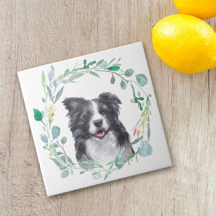 Bordure Collie Chien Aquarelle Wreath Carreaux en