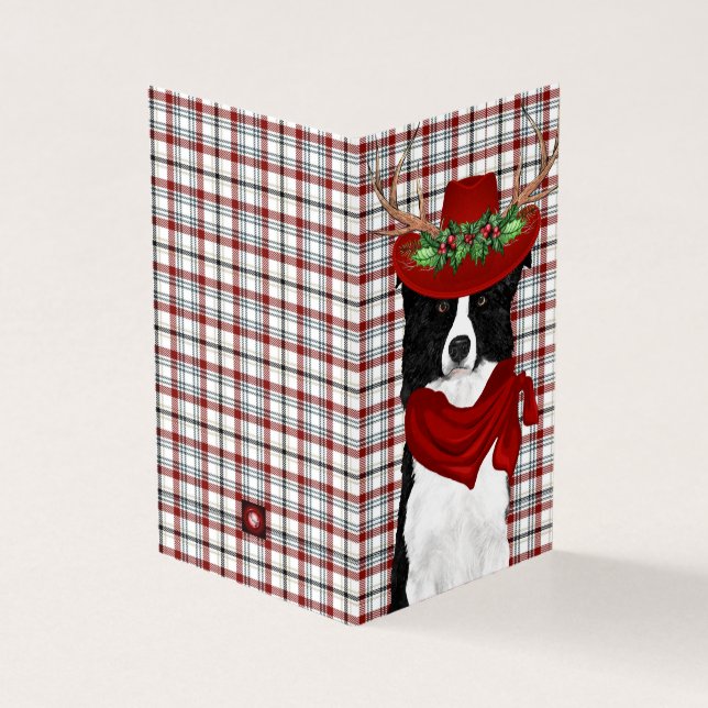 Bordure Collie Chien de Noël avec Western Plaid (Outside)