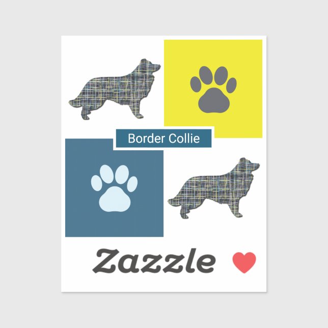 Bordure Collie Chien & Paw Y&B Grille Sticker Coup (Feuille)