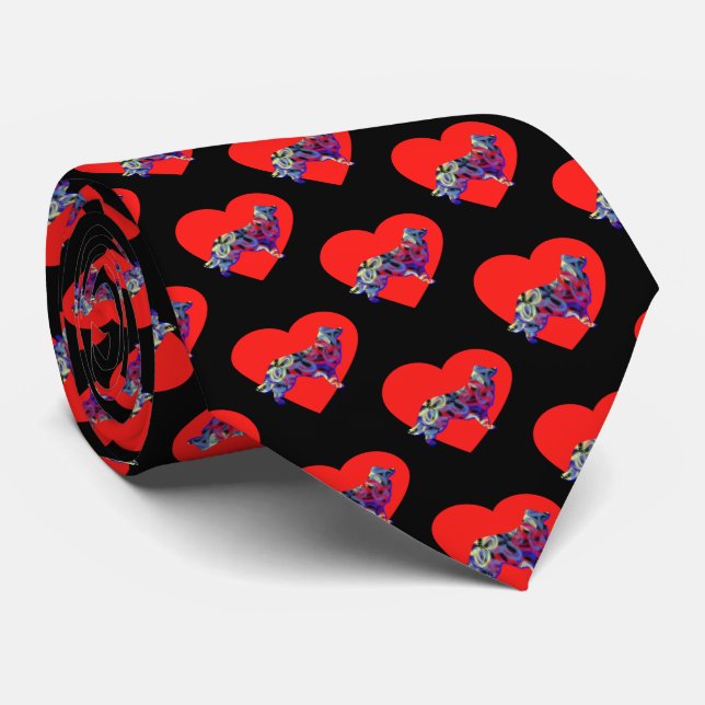 Bordure Collie Chien Red Valentine’s Day Cravate (Roulé)