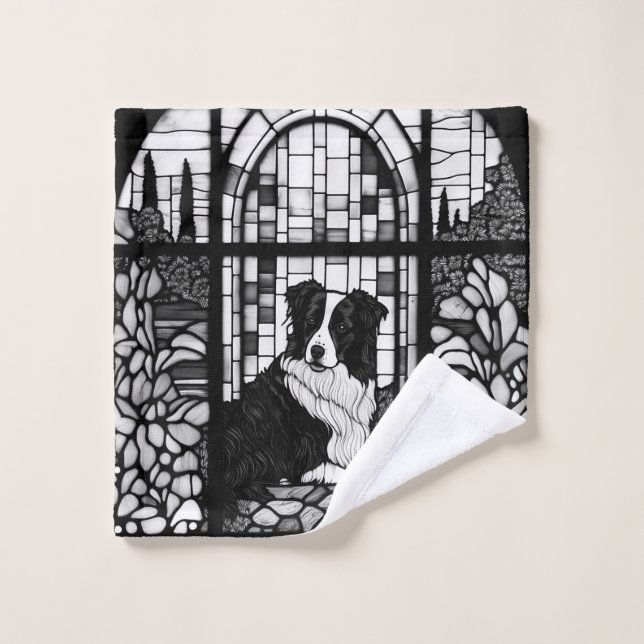 Bordure Collie Chiens noirs et blancs Douche Ridea (Gant de toilette)