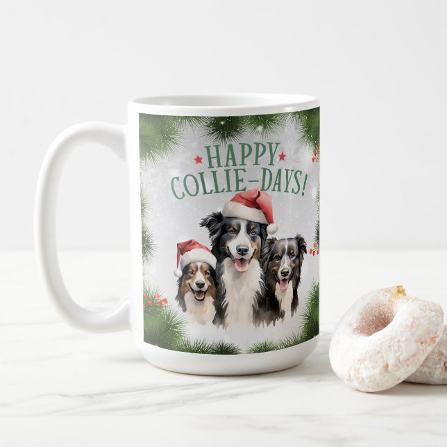 Bordure Collie Funny Christmas Chien Café Mug (Avec donut)
