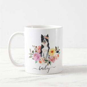 Bordure Collie Personnalisé Floral Café Mug