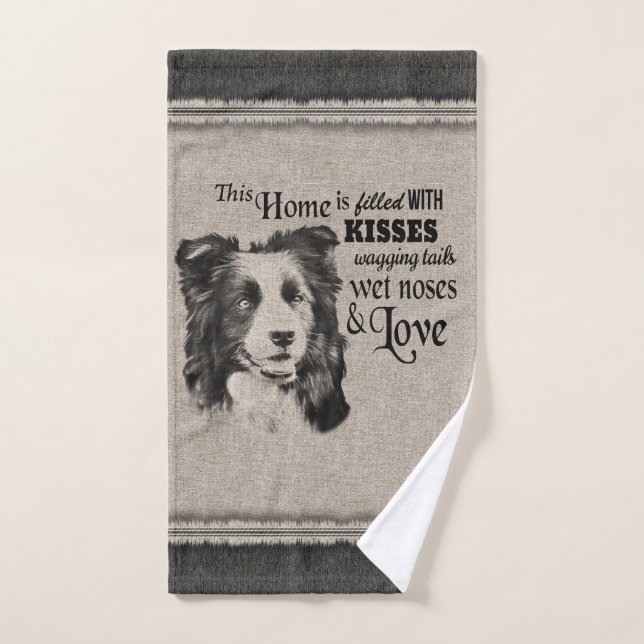 Bordure Collie Portrait vintage jolie citation (Serviette à main)