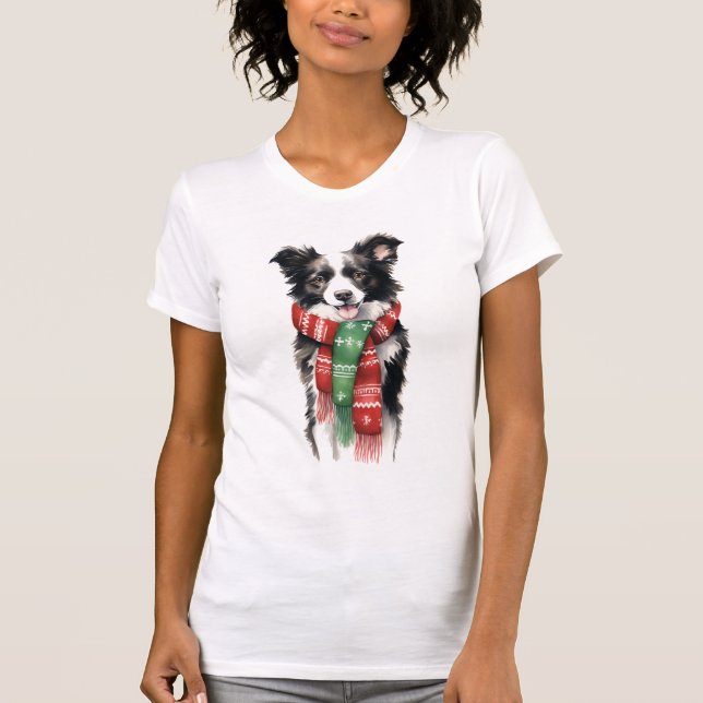 Bordure Collie T-shirt femme de Noël - Festive (Devant)