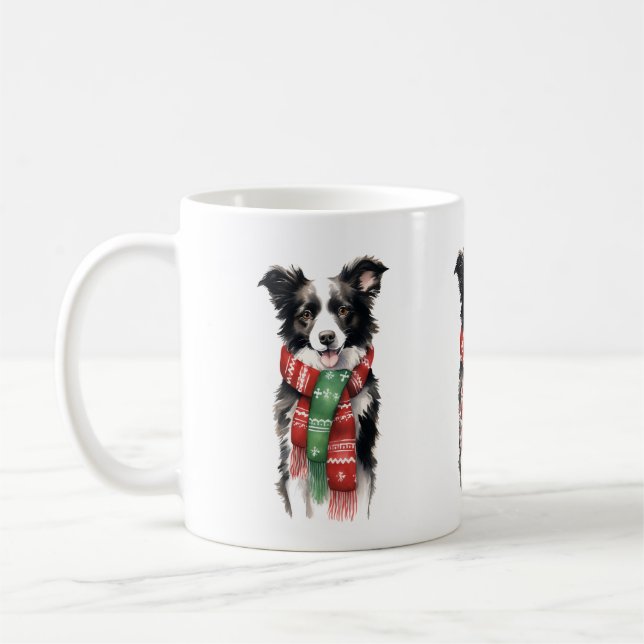 Bordure de Noël Collie Mug - Mug Festive de Fêtes (Gauche)