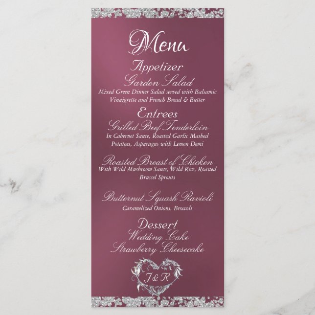 Bordure de parties scintillant sur le menu Mariage (Devant)