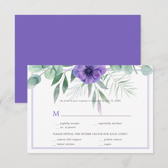 Bordure de verdure d'anémone violet RSVP (Devant / Derrière)